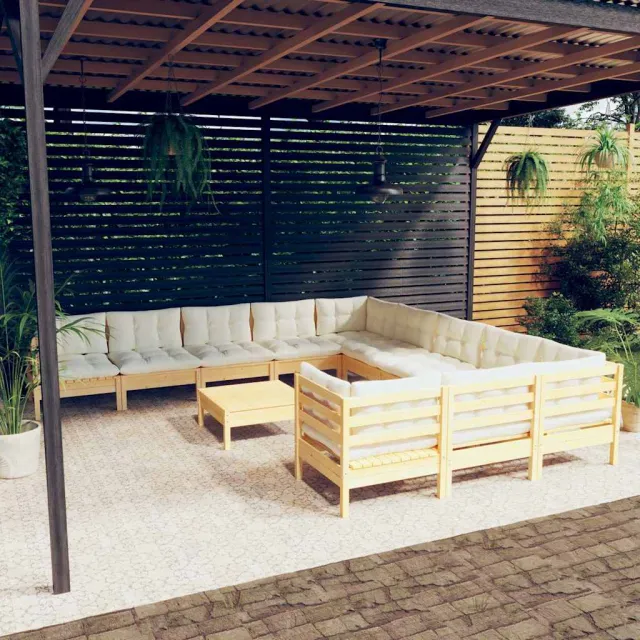 vidaXL 12-delige Loungeset met crèmekleurige kussens grenenhout, foto 2