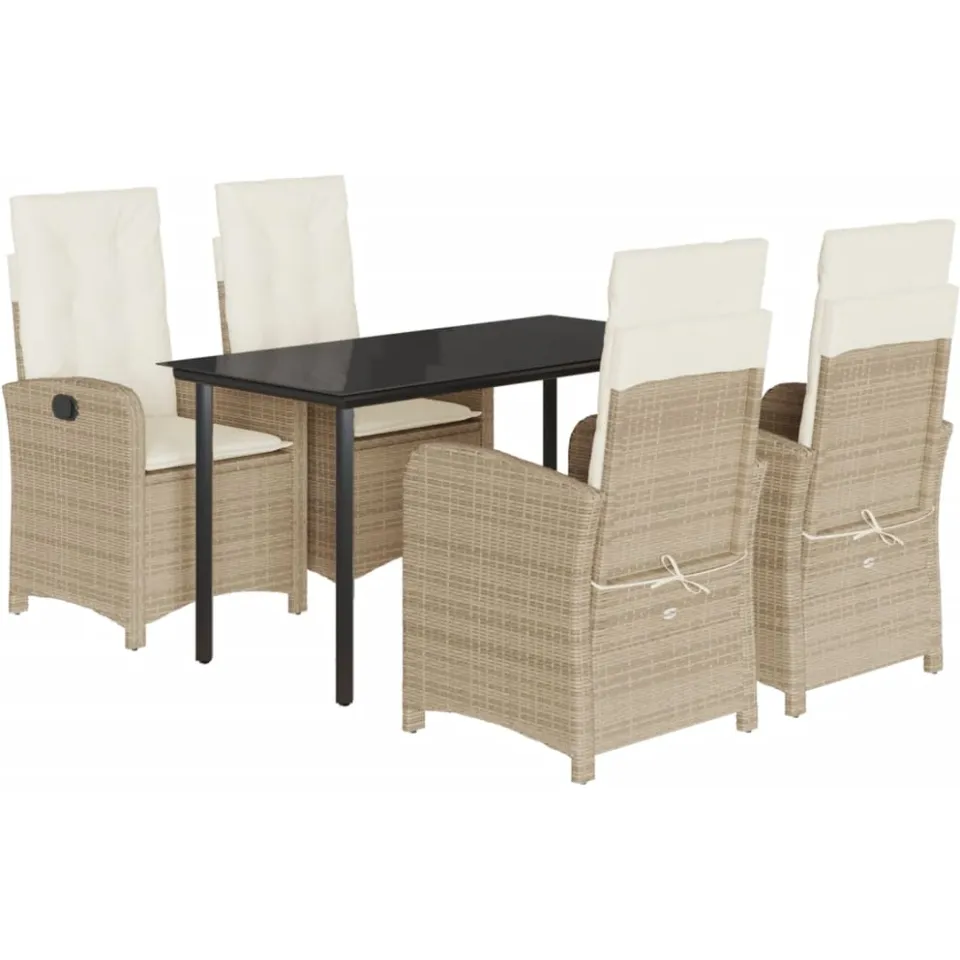 vidaXL 5-delige Tuinset met kussens poly rattan beige