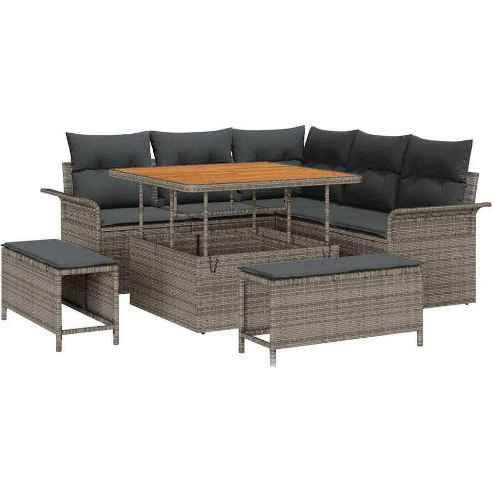 vidaXL Tuinbankenset 8 st Grijs poly rattan, foto 4