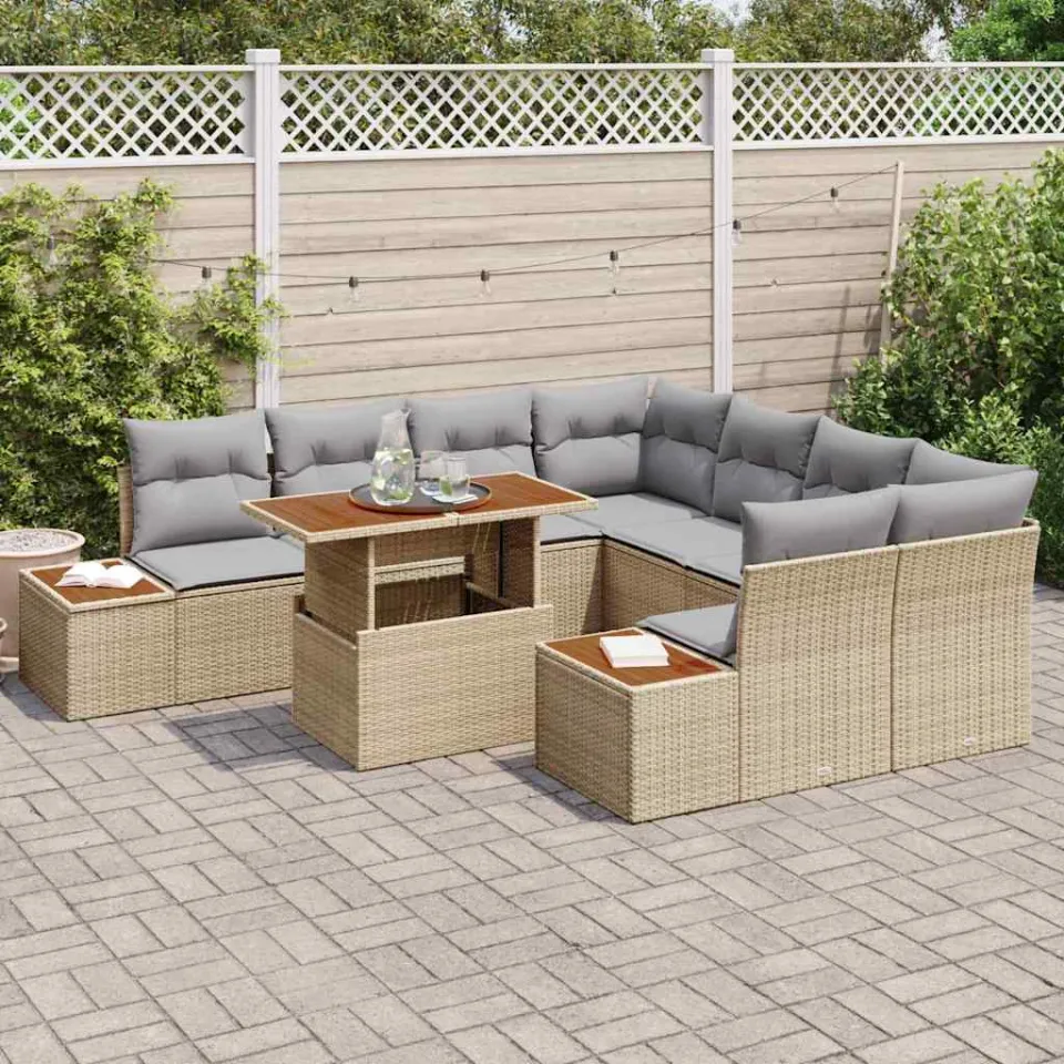 vidaXL Tuin Sofa Set 9 st Beige Poly riet, foto 2