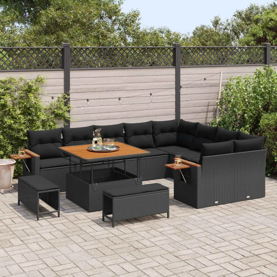 vidaXL Tuinbankenset 12 st Zwart poly rattan, foto 3