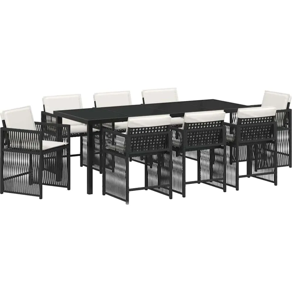 vidaXL Tuin eettafelset 9 st Zwart poly rattan, foto 3