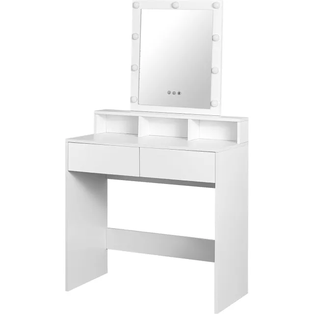 xDays Kaptafel met Spiegel en Verlichting – Witte Make-up Tafel – 145x80x40 cm – Dimbare LED, 2 Lades & 3 Vakken