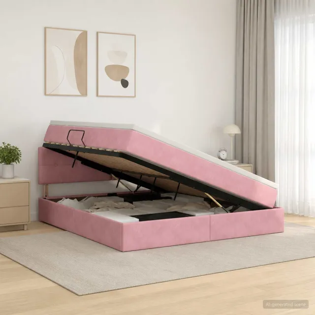vidaXL LED Opslagbed met Matras Roze 160 x 200 cm Fluweel