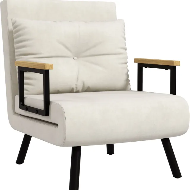 Homona Slaapfauteuil - Met 5 standen verstelbare rugleuning en kussen - 63 x 73 x 81 cm - Crèmewit
