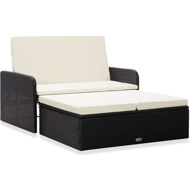 vidaXL 2-delige Loungeset met kussens poly rattan zwart