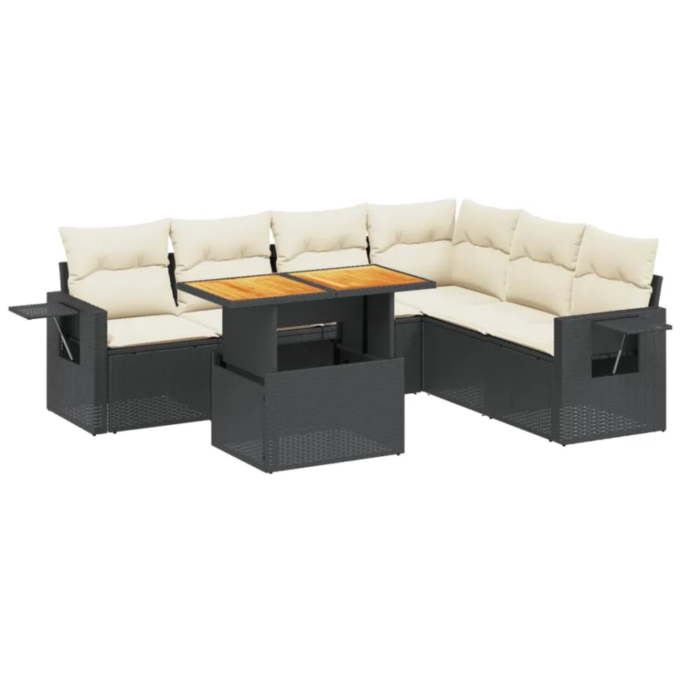 vidaXL 7-delige Loungeset met kussens poly rattan zwart, foto 3