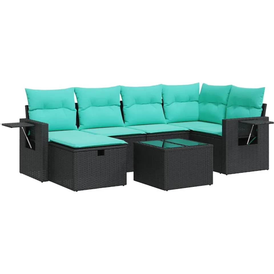 vidaXL 7-delige Loungeset met kussens poly rattan zwart, foto 3