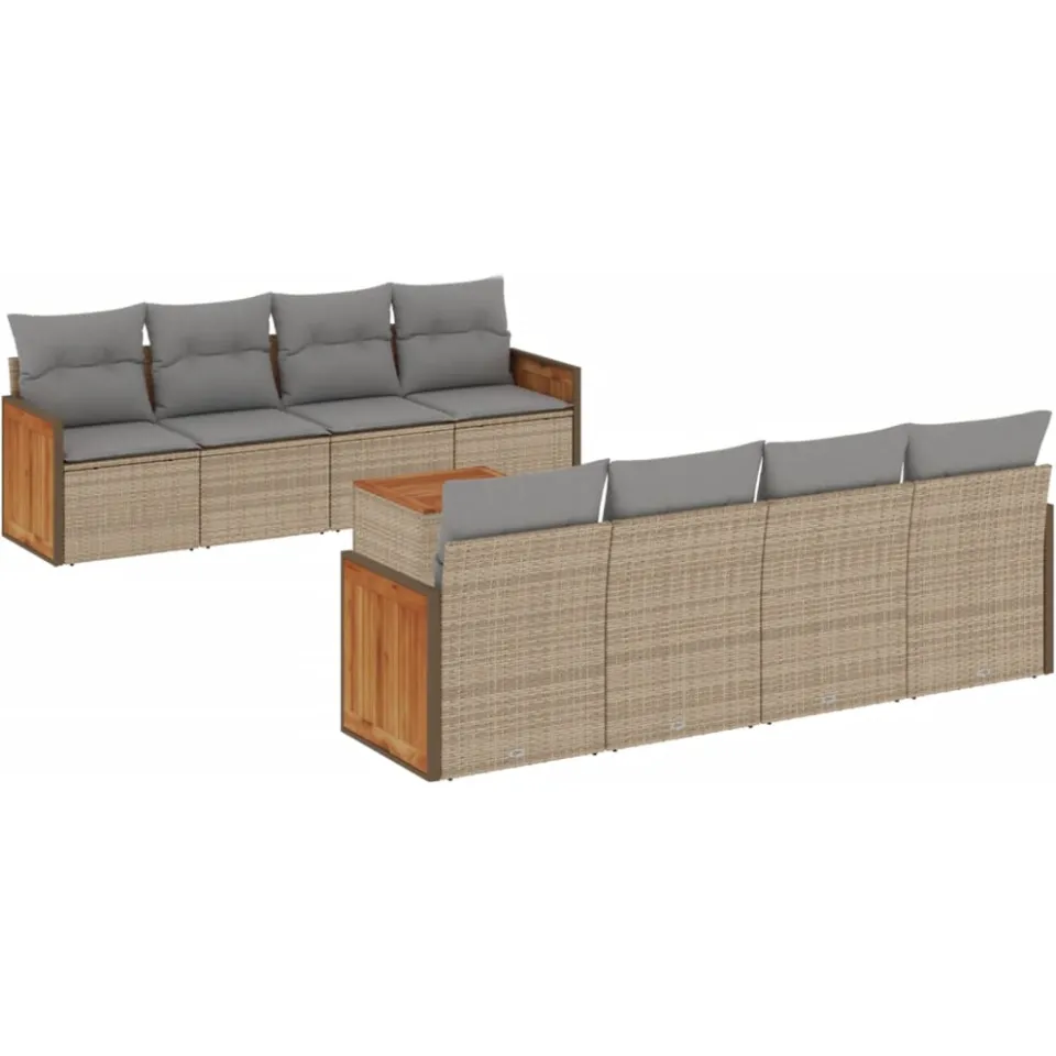 vidaXL 9-delige Loungeset met kussens poly rattan beige