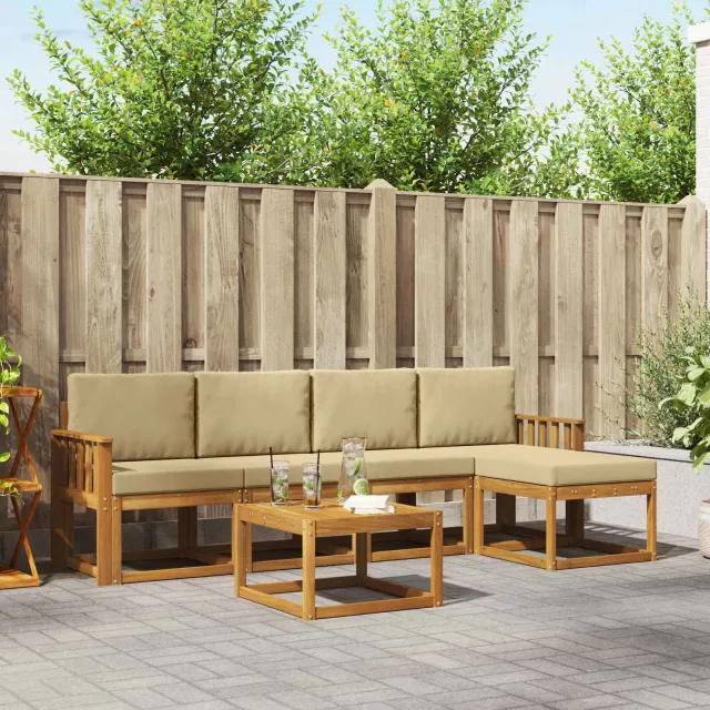 vidaXL Buiten bankenset 6 st 5-zits Natuurlijk en Beige
