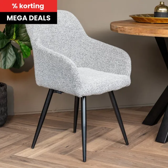 Mahom Eetkamerstoel Amiens Beige Bouclé stof met zwart onderstel Mahom Bruin