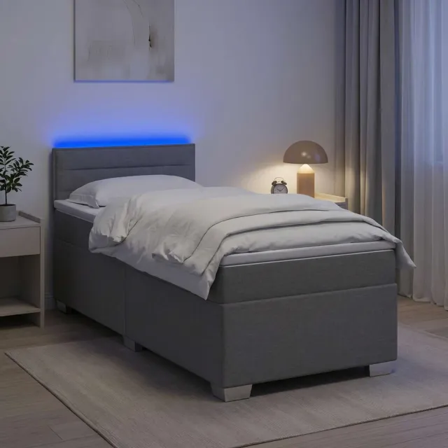 vidaXL Boxspring Bed met Matras en LED Lichtgrijs Enkel Stof