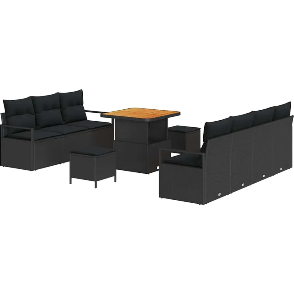 vidaXL Tuinbankenset 10 st Zwart poly rattan