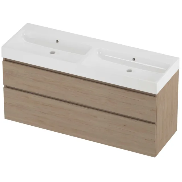 Proline Podium Badmeubelset Polystone Loft 140x46x70 cm Glans Wit Ideal Oak Eiken
