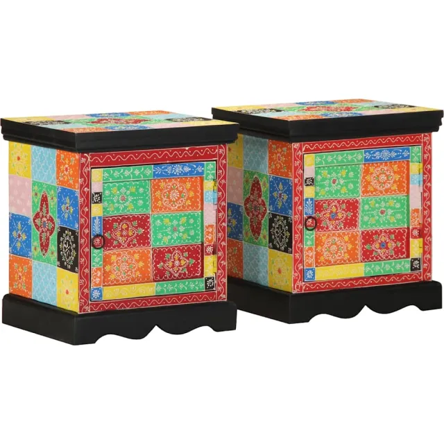 vidaXL Nachtkastje 2 st 40x35x45 cm massief mangohout mango Meerkleurig