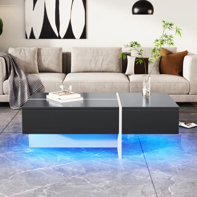 CHICFURN Salontafel - LED-verlichting via app - 3 lades - Zwart