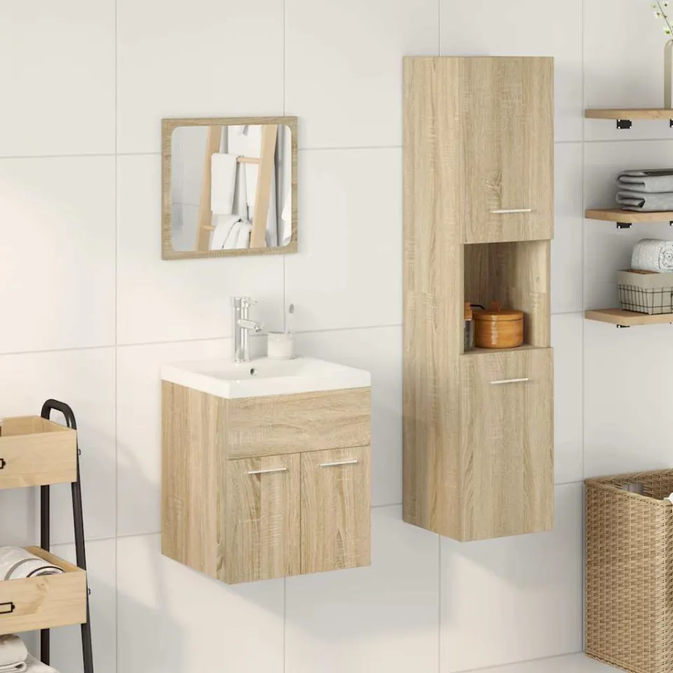 vidaXL 4-delige Badkamermeubelset bewerkt hout sonoma eikenkleurig, foto 2