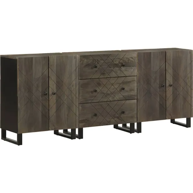 vidaXL 3-delige Dressoirs 60x33x75 cm massief mangohout zwart