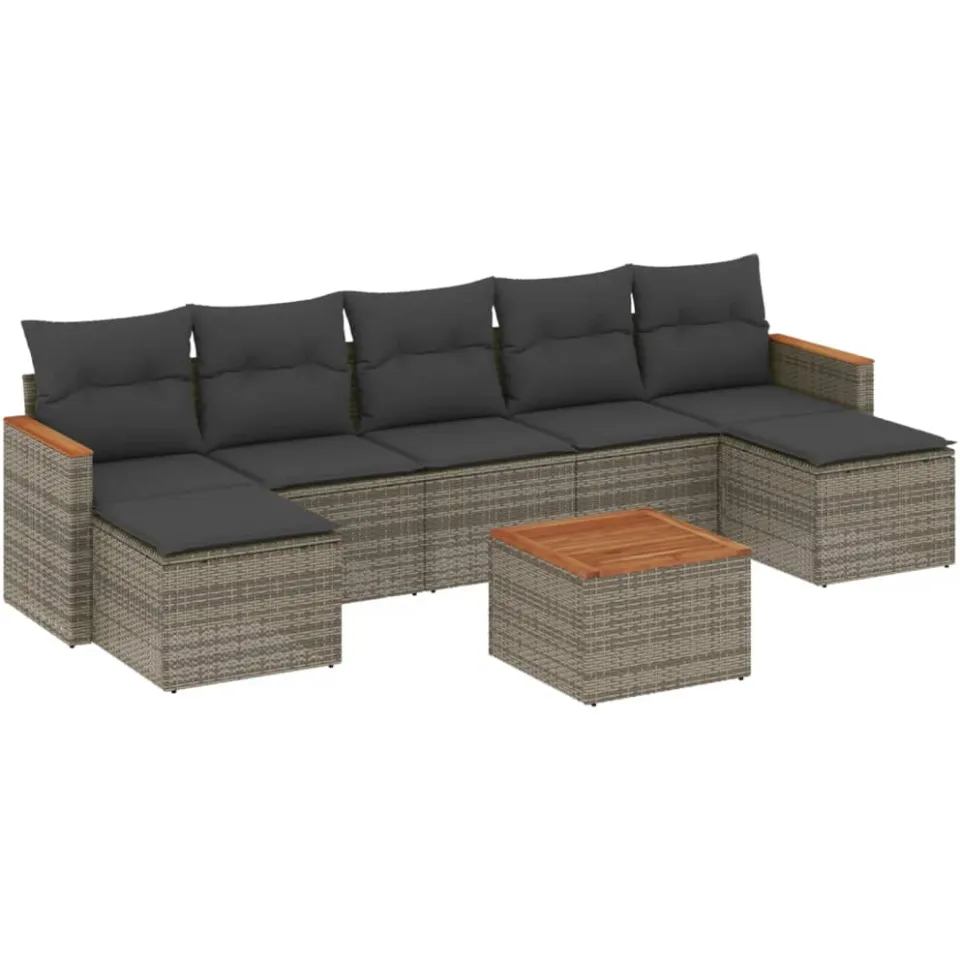 vidaXL 8-delige Loungeset met kussens poly rattan grijs, foto 3