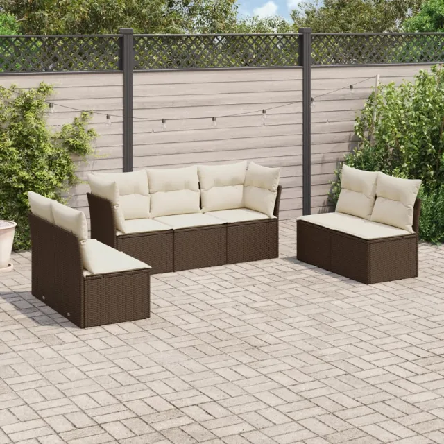vidaXL 7-delige Loungeset met kussens poly rattan bruin, foto 2