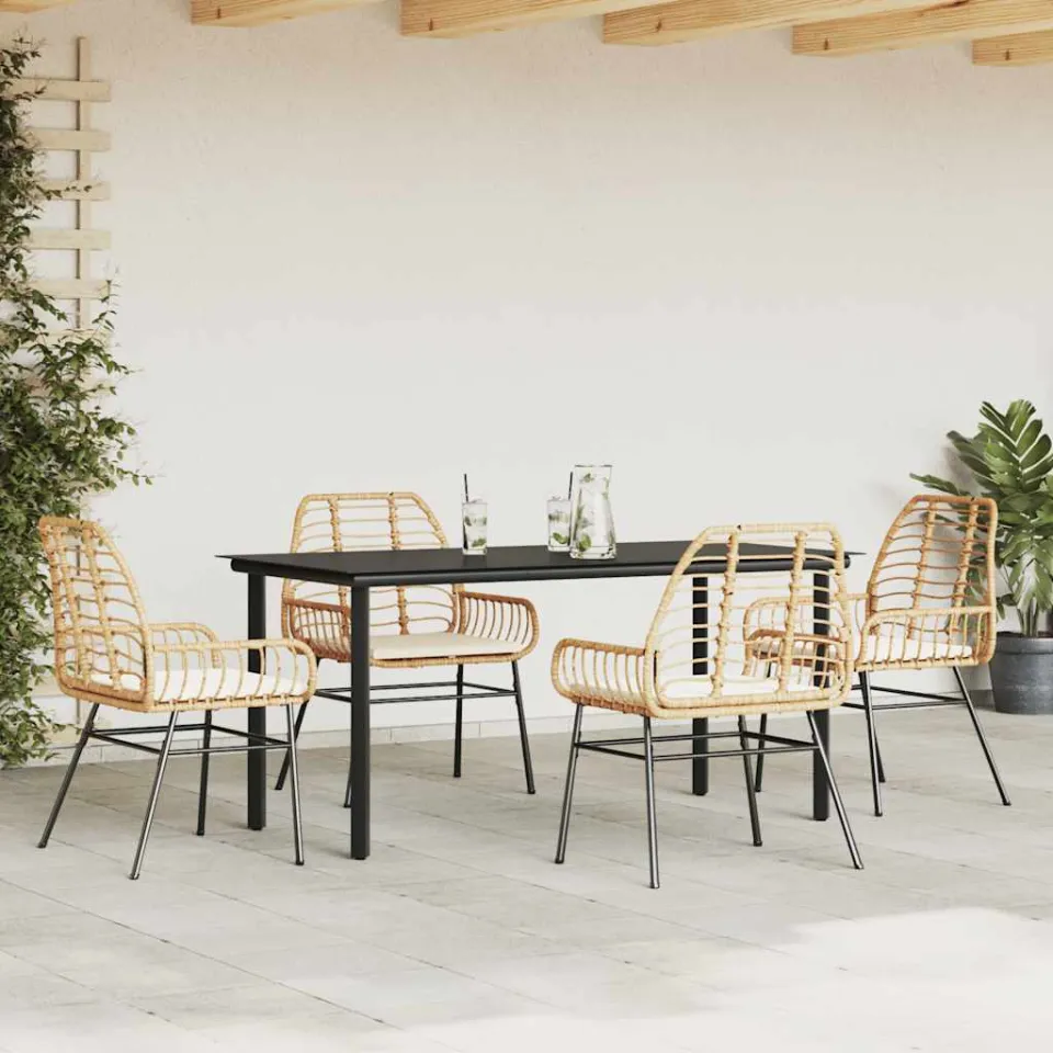 vidaXL 5-delige Tuinset met kussens poly rattan glas bruin, foto 2