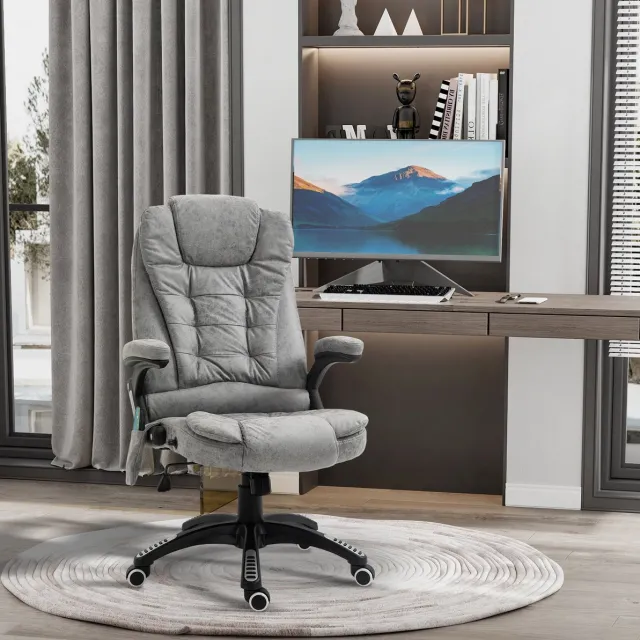 FloraGrace Bureaustoel Grijs - Massage en Warmtefunctie - Ergonomisch Hoogteverstelbaar Kantelbaar - Met Armleuningen en Hoofdsteun Grey