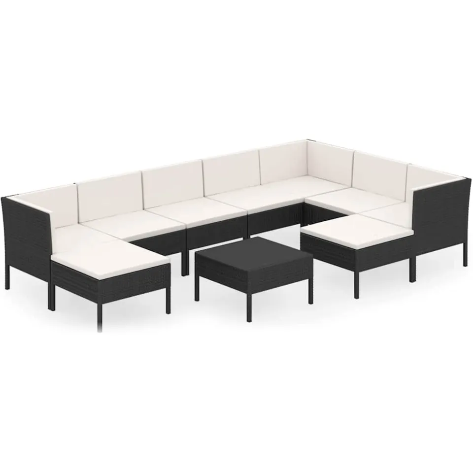 vidaXL 10-delige Loungeset met kussens poly rattan zwart, foto 3