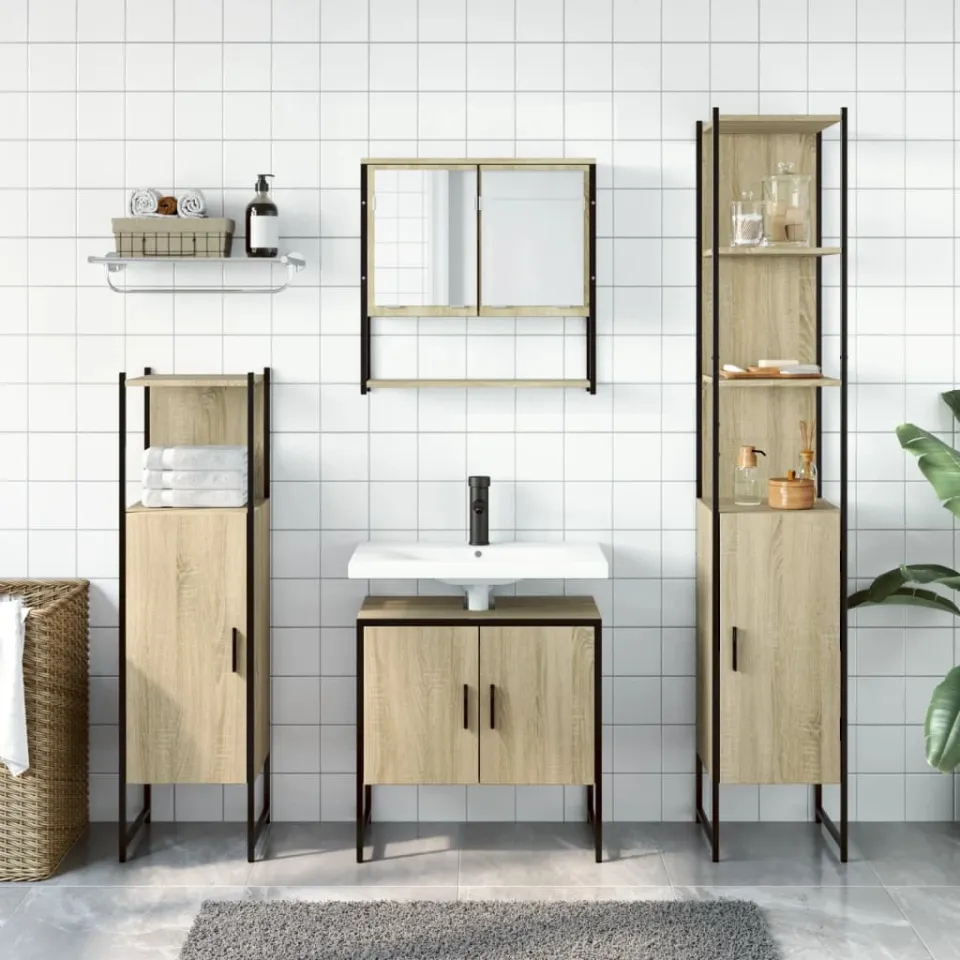 vidaXL 4-delige Badkamermeubelset bewerkt hout gerookt eikenkleurig, foto 2
