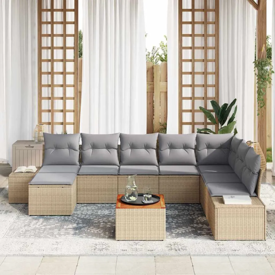 vidaXL Tuin Sofa Set 9 st beige en lichtgrijs, foto 3