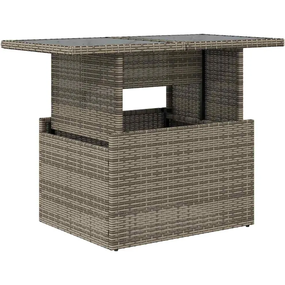 vidaXL Tuintafel met glazen blad 100x55x73 cm poly rattan grijs, foto 3