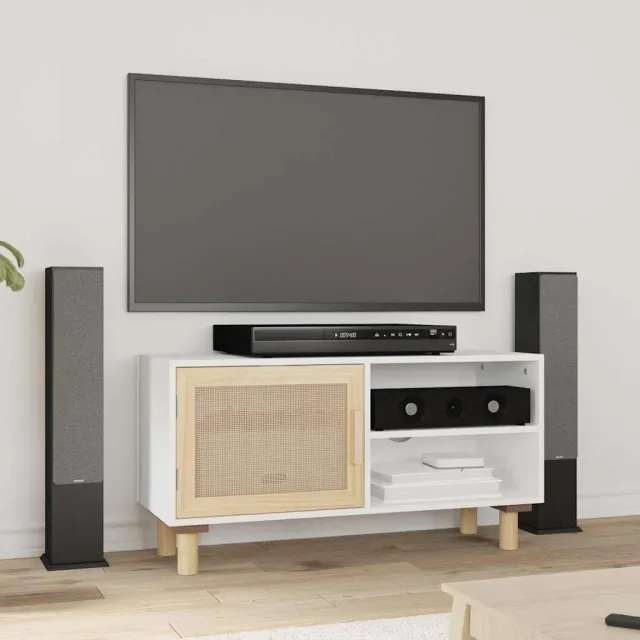 vidaXL Tv-meubel 80x30x40 cm massief grenenhout en rattan wit, foto 2