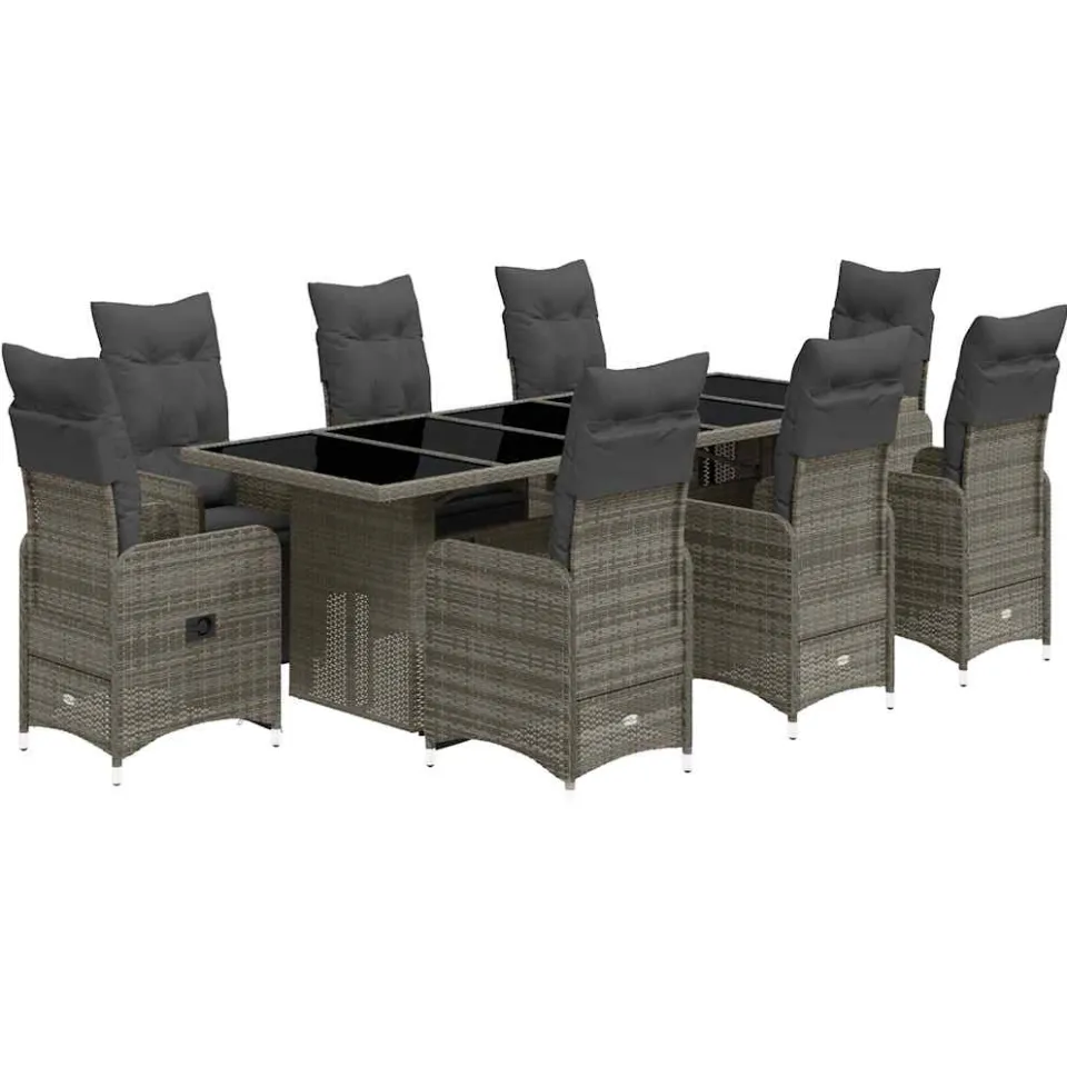 vidaXL 9-delige Bistroset met kussens poly rattan grijs, foto 3