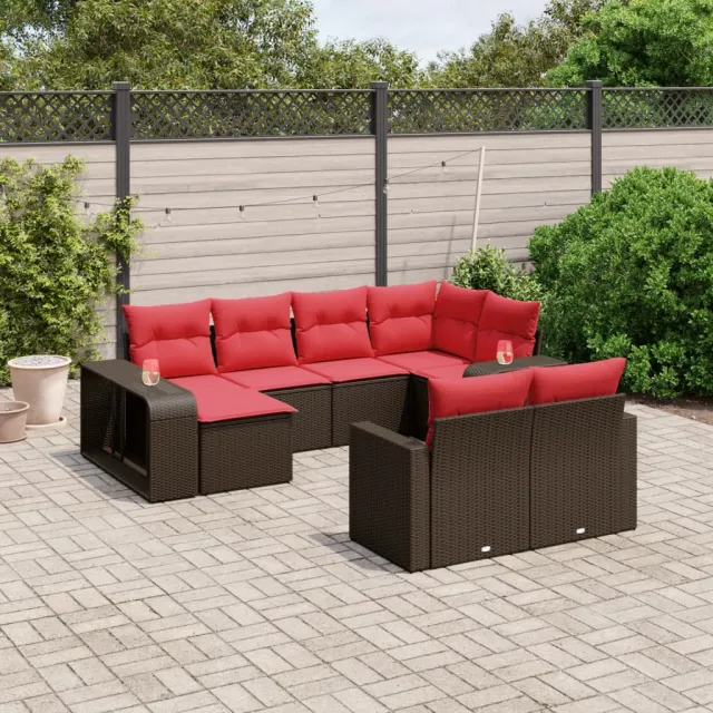 vidaXL 10-delige tuinbankset met kussens, bruin polyrotan, foto 2