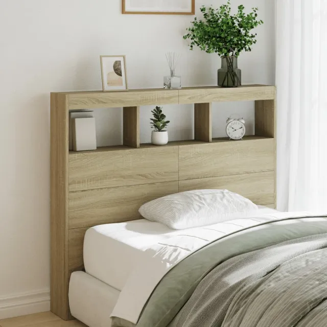 vidaXL Hoofdbordkast met LED-verlichting 120x17x102 cm sonoma eiken Bruin