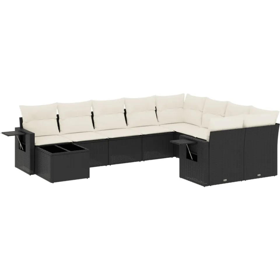 vidaXL 10-delige Loungeset met kussens poly rattan zwart, foto 3