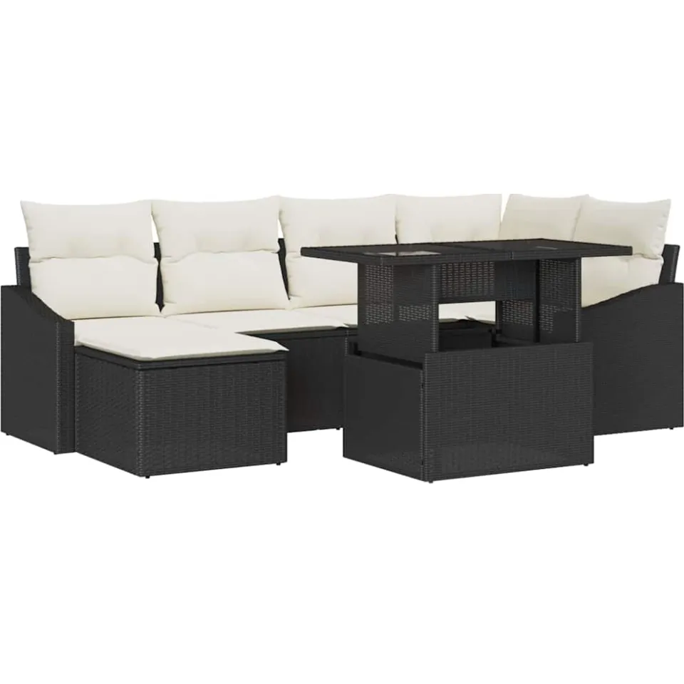 vidaXL Tuin Sofa Set 7 st Zwart en Crème poly rattan, foto 4
