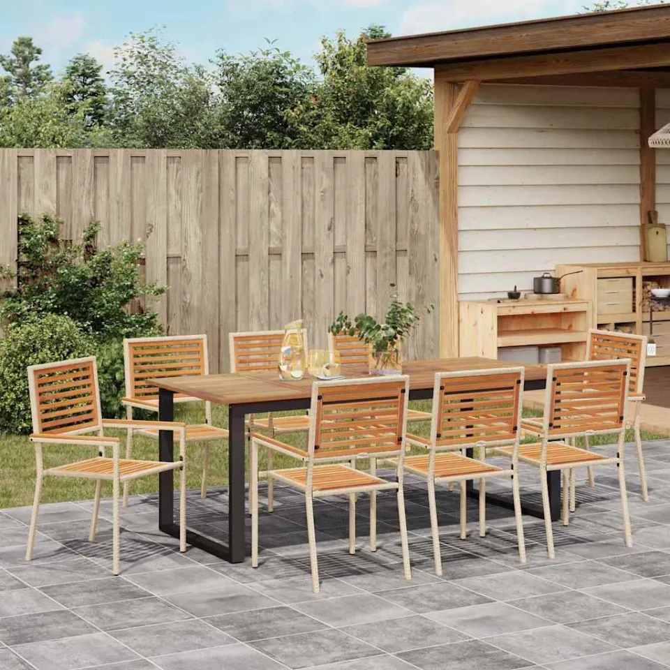 vidaXL Tuin eettafelset 9 st Beige Massief Acaciahout, foto 3