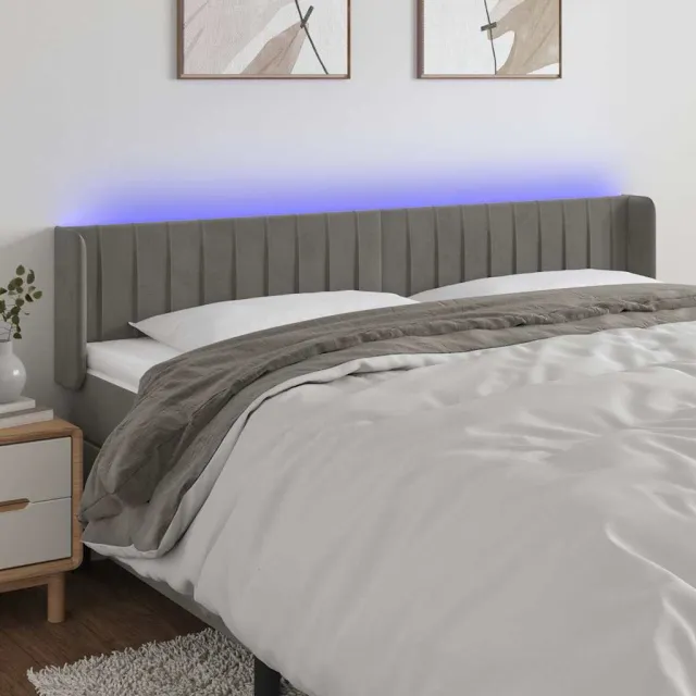 vidaXL Hoofdbord LED 163x16x78/88 cm fluweel lichtgrijs grijs