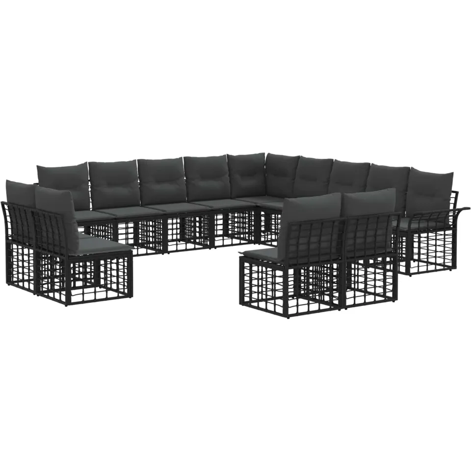 vidaXL Buiten bankenset 13 st Zwart en Donkergrijs Polyester