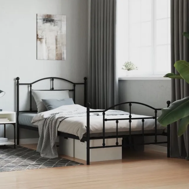 vidaXL Bedframe met hoofd- en voeteneinde metaal zwart 107x203 cm