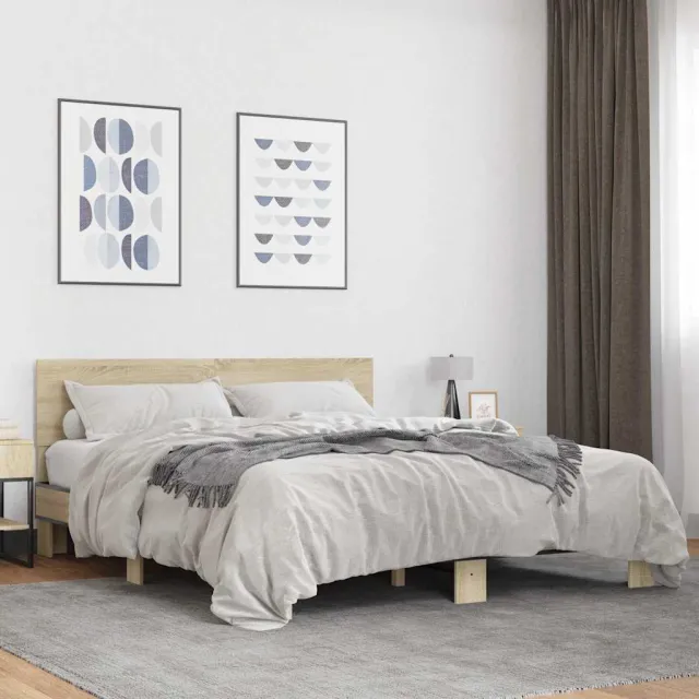 vidaXL Bedframe bewerkt hout metaal sonoma eikenkleurig 160x200 cm