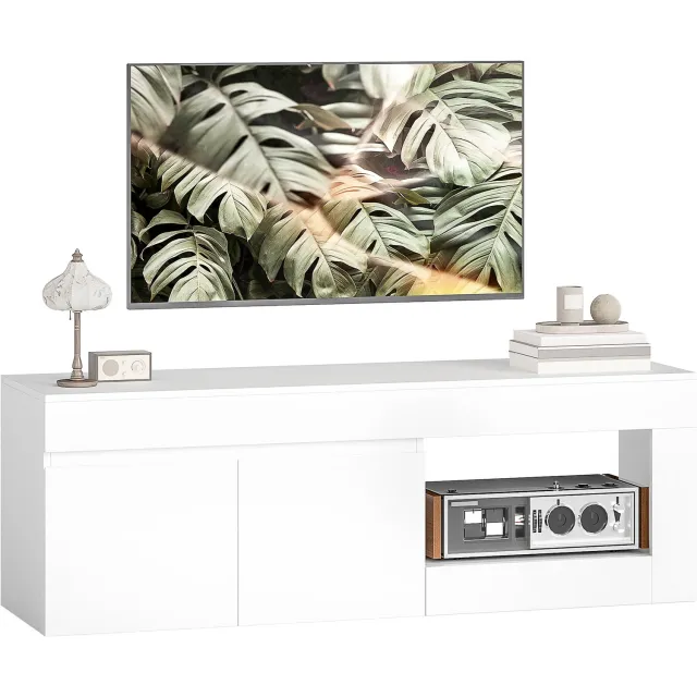 Lunpog 2 deurs tv meubel voor tv's tot 60 inch - tv kast met kastje en open plank - wit