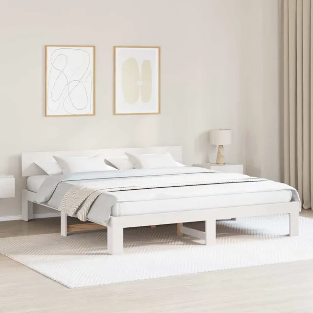 vidaXL Bedframe met hoofdeinde Wit 200 x 200 cm Massief grenenhout