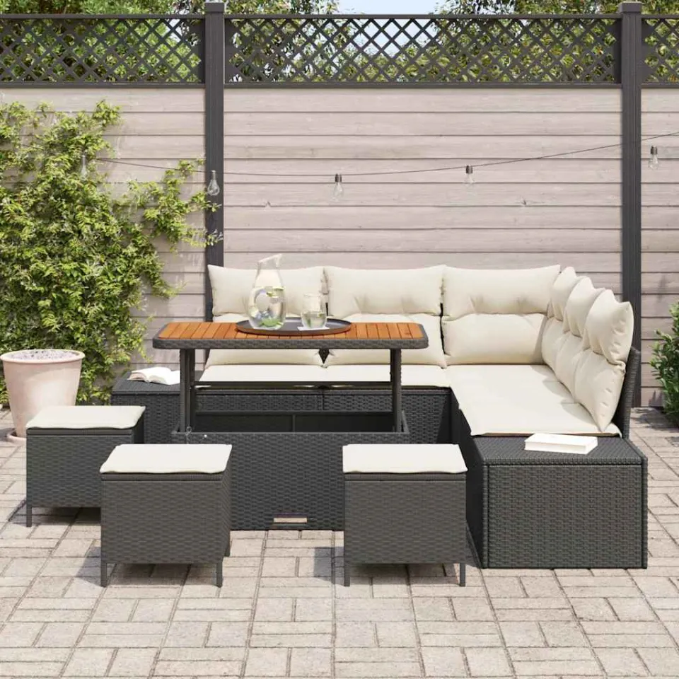 vidaXL Tuinbankenset 9 st Zwart poly rattan, foto 3