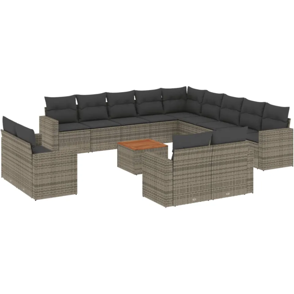 vidaXL 14-delige Loungeset met kussens poly rattan grijs, foto 3