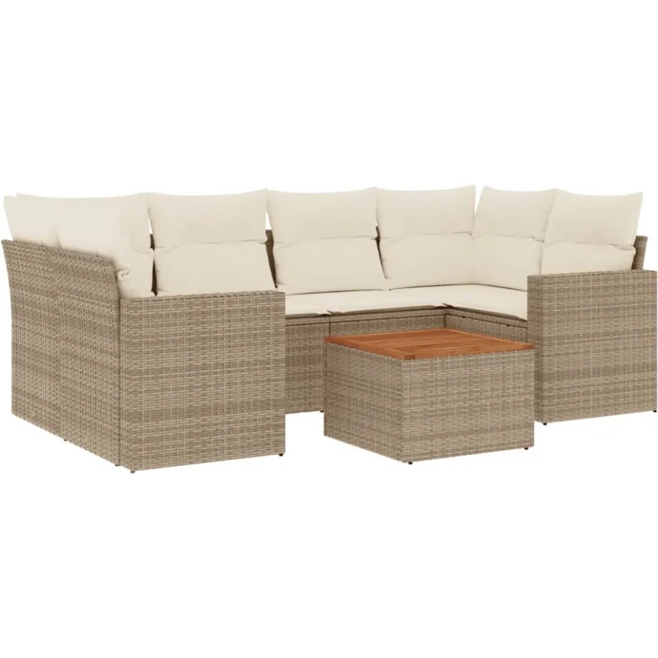 vidaXL 7-delige Loungeset met kussens poly rattan beige, foto 3