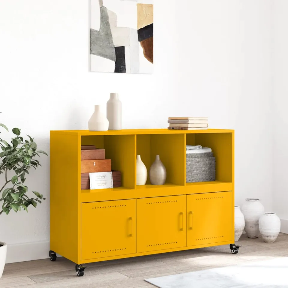 vidaXL Dressoir 100,5x39x72 cm staal mosterdgeel, foto 3