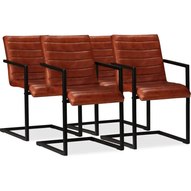 vidaXL Eetkamerstoelen 4 st echt leer bruin