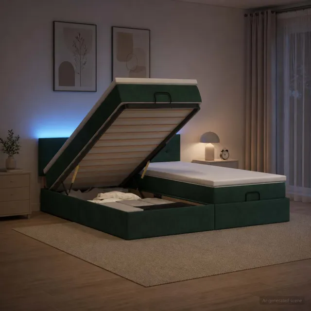 vidaXL Ottoman Bed met Matrassen en LED Donkergroen 200 x 200 cm