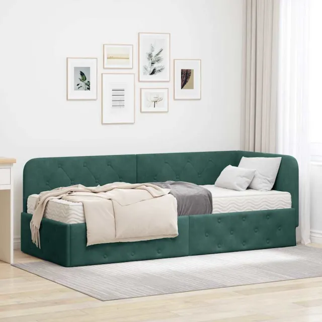 vidaXL Hoekbedframe Donkergroen 80 x 200 cm Fluweel